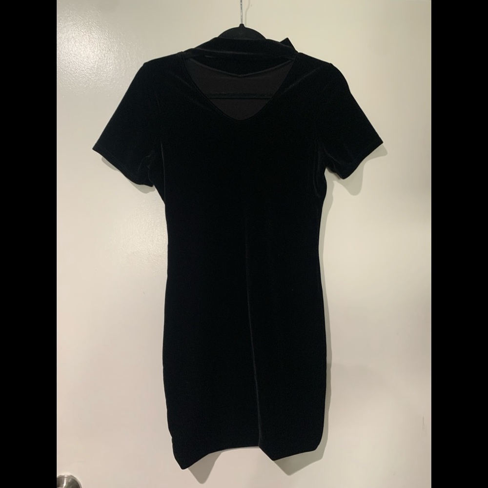 Black velvet mini black dress large
